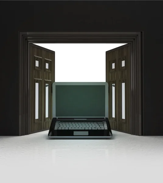 Way to new laptop through doorway space — Stock Photo, Image