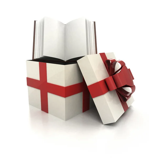 Mysterious magic gift with open blank book inside render — Stock Photo, Image