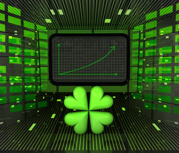 Business positive graph forecast or results with lucky cloverleaf — Stock Photo, Image