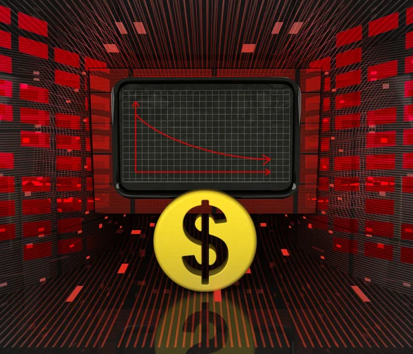 Daling van de zakelijke of negatieve resultaten van dollar munt — Stockfoto