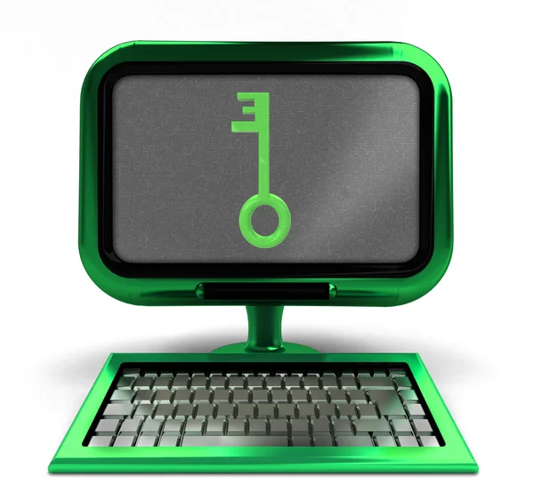 Groene computer met sleutel tot kennis op scherm concept geïsoleerd — Stockfoto