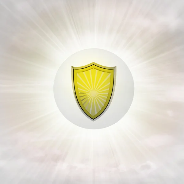 Golden shield in glossy bubble in the air with flare — Stock Photo, Image