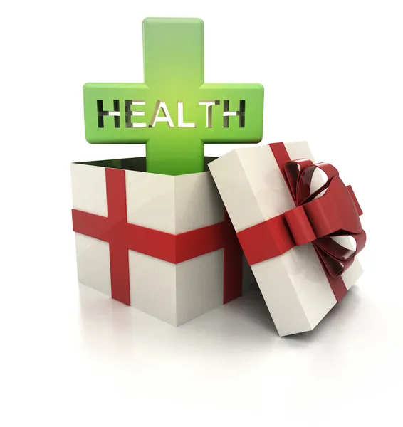 Mysterious magic gift with green health cross render — Stock Photo, Image