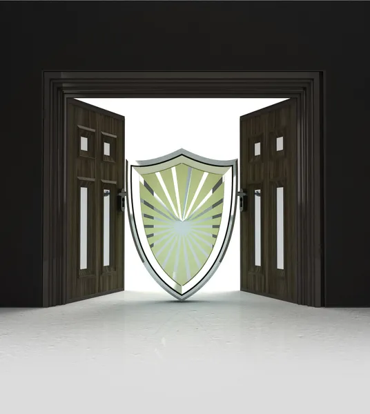 Security and defence shield in doorway space — Stock Photo, Image