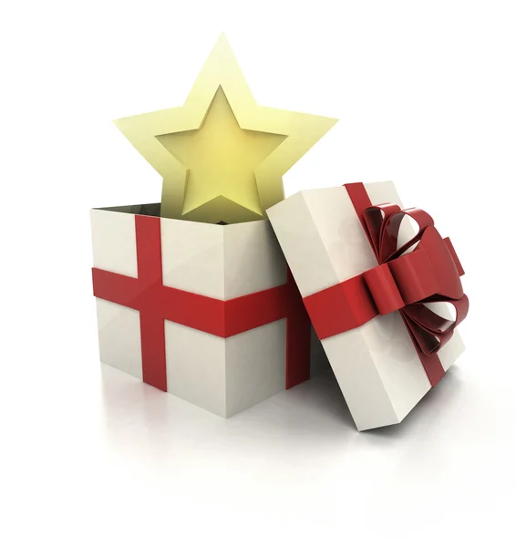 Mysterious magic gift with golden star inside render — Stock Photo, Image