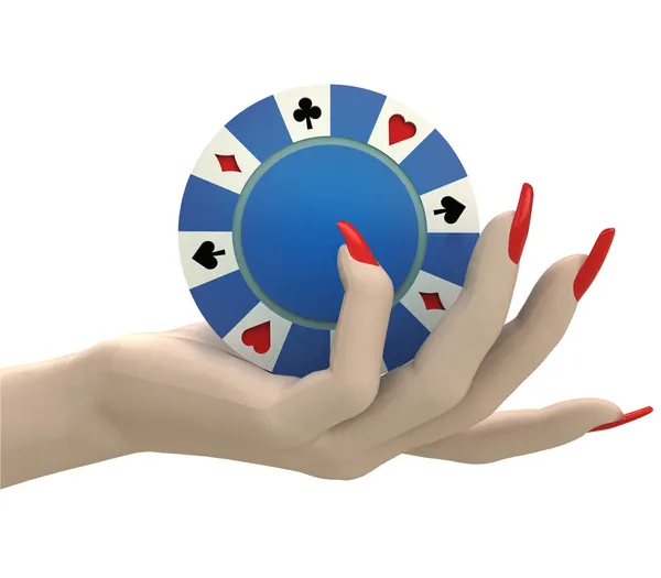 Isolato poker chip tenere in mano le donne di rendering — Foto Stock