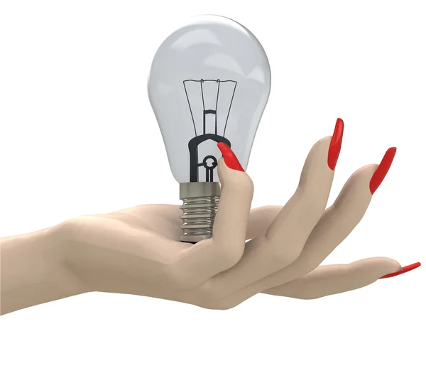 Isolated light bulb in women hand render — Stock Photo, Image