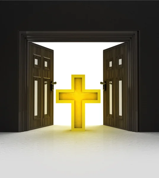 Путь к христианской религии через пространство дверей — стоковое фото
