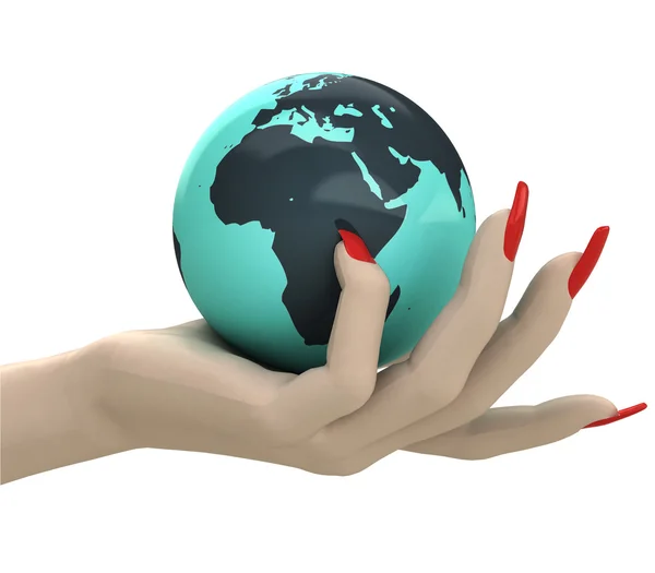 Isolated globe with north Africa in women hand render — Stock Photo, Image