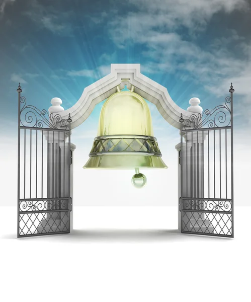 Klockklangen Välkommen till himmelska porten med sky flare — Stockfoto