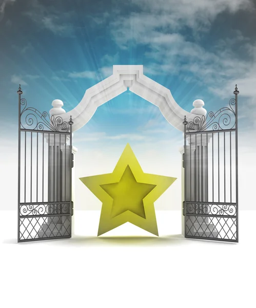 Divine super star in heavenly gate with sky flare — Stock Photo, Image