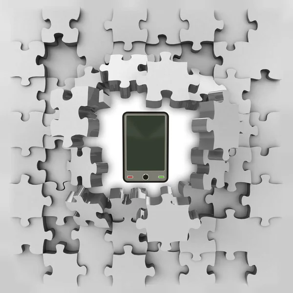 Szary puzzle układanki z objawienia inteligentny telefon — Zdjęcie stockowe