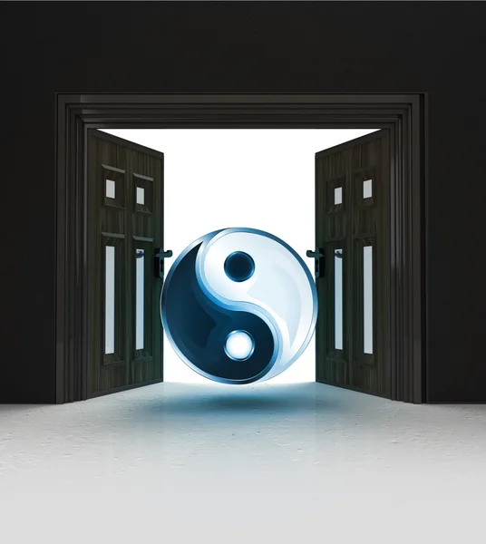 Cesta k meditaci Jin Jang prostorem dveří — Stock fotografie
