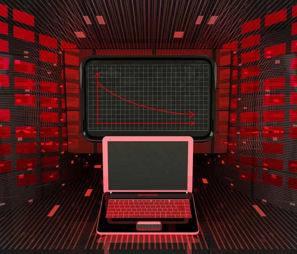 Diminuição de negócios ou resultados negativos do comércio de laptop — Fotografia de Stock