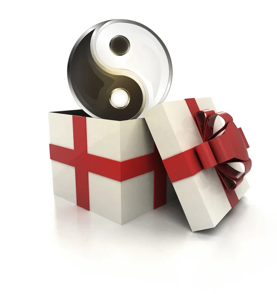 Mysterious magic gift with ying yan harmony inside render — Stock Photo, Image