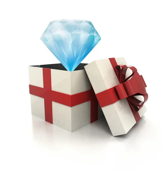Tajemniczy magiczny dar z luksusowy niebieski diament wewnątrz renderowania — Zdjęcie stockowe