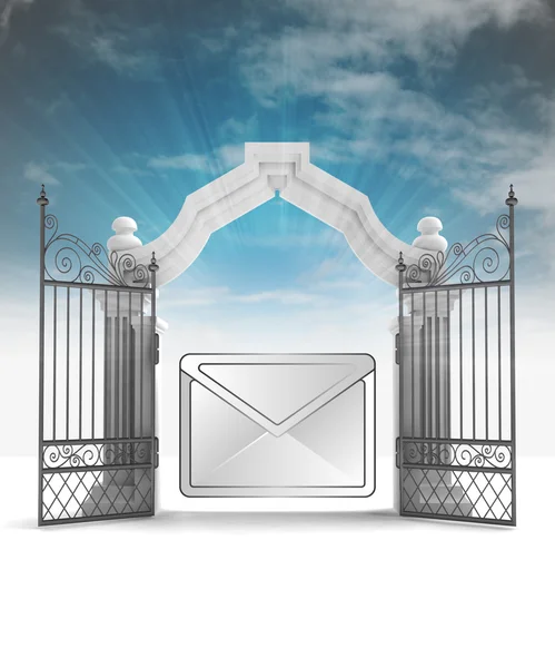 Divine message information in heavenly gate with sky flare — Stock Photo, Image