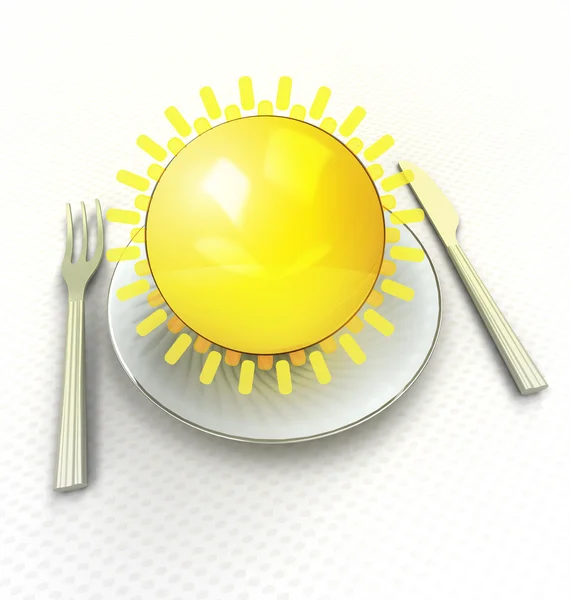 Shiny sun on your breakfast plate render — Stock Photo, Image