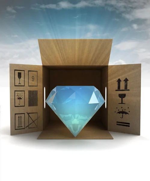 Luxurious diamond product safety delivery with sky flare — Stock Photo, Image
