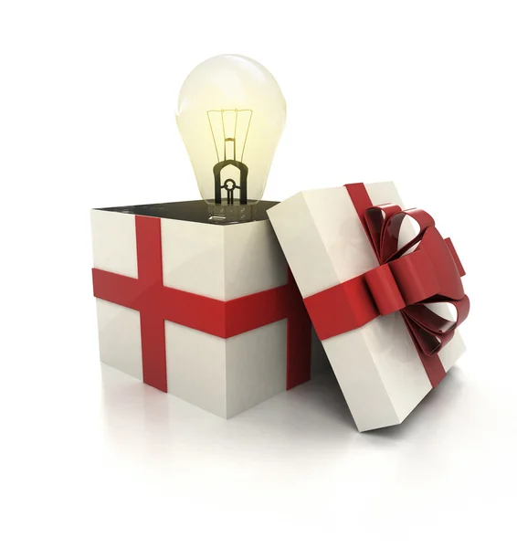 Mysterious magic gift with yellow light bulb render — Stock Photo, Image