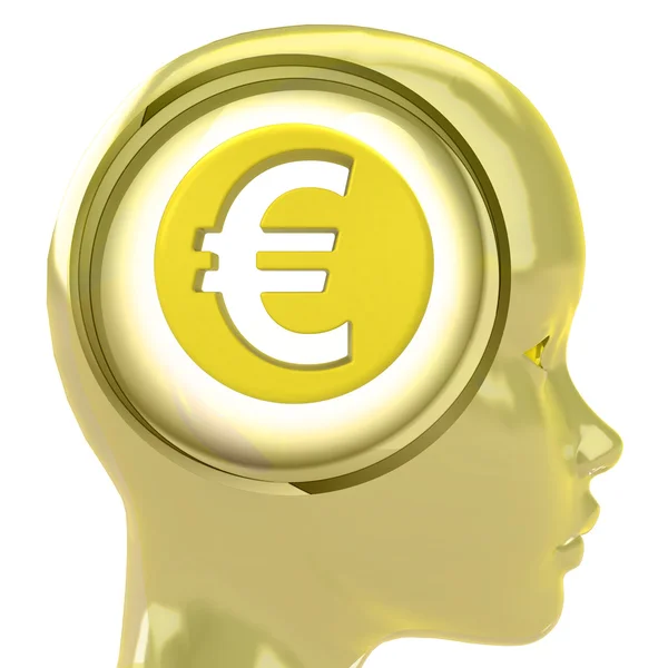 Gelber menschlicher Kopf mit Gehirnwolke mit Euromünze im Inneren — Stockfoto