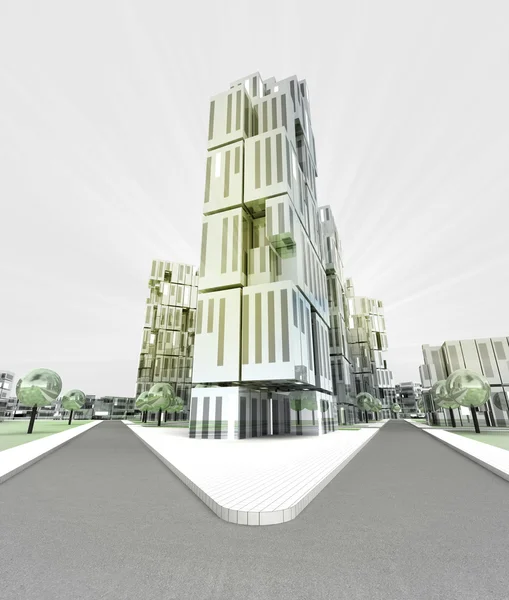 Nuovo concetto moderno città del futuro con grattacielo — Foto Stock