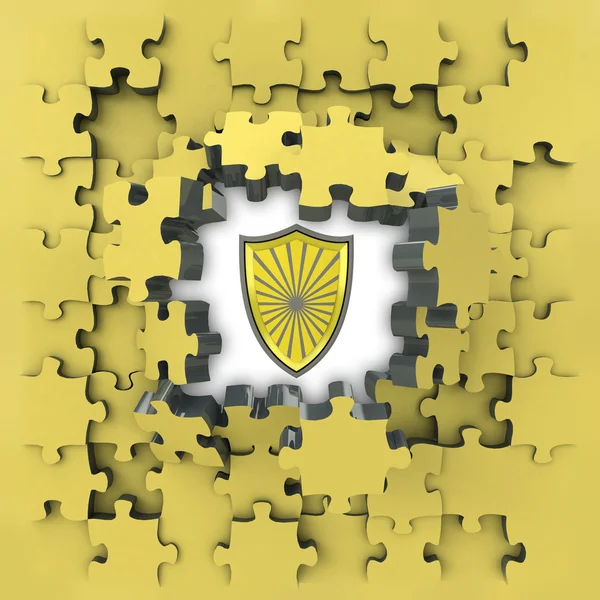 Kalkan koruma fikir vahiy ile sarı puzzle Yapboz — Stok fotoğraf