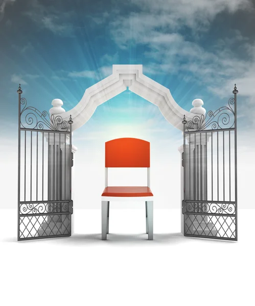 Gratis seat op de stoel en hemelse poort met sky flare — Stockfoto
