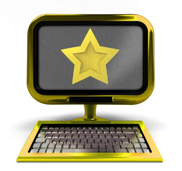 Golden metallic computer top star rated concept isolated — Stock Photo, Image