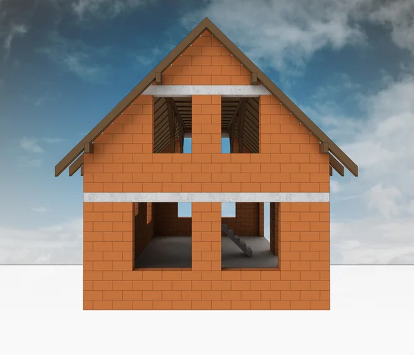 Νέες κατασκευές bricked σπίτι με ουρανό — Φωτογραφία Αρχείου
