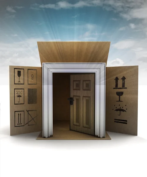 Öppen dörr till bästa leveransservice med sky flare — Stockfoto