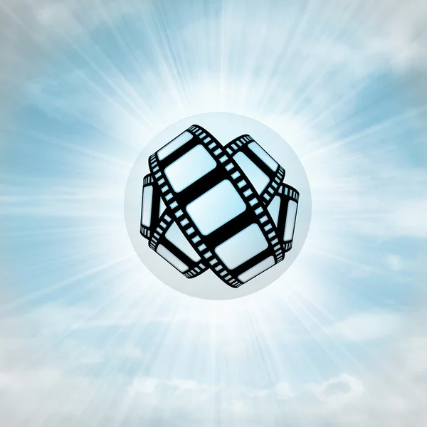 Movie tape icon in glossy bubble in the air with flare — Stock Photo, Image