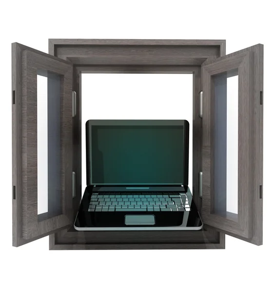 Isolated opened window to laptop communication — Stock Photo, Image