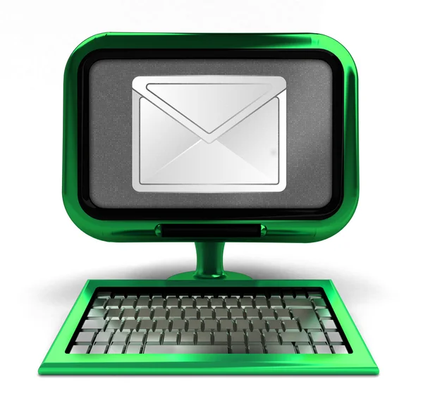 Groene computer met e-mailbericht op scherm concept geïsoleerd — Stockfoto