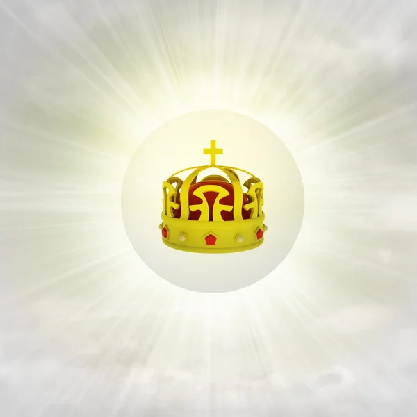 Golden royal crown in glossy bubble in the air with flare — Stock Photo, Image