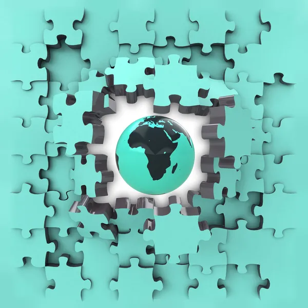 Blauwe puzzel puzzel met Afrika globe openbaring — Stockfoto