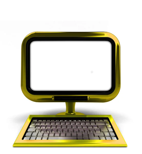 Tela de computador metálico dourado isolado no fundo branco — Fotografia de Stock