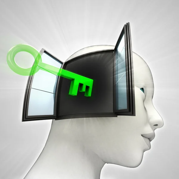 Key opening human head through window memory concept — Stock Photo, Image