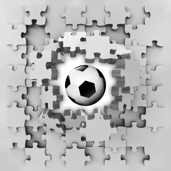 Grijze puzzel puzzel met sport bal openbaring — Stockfoto