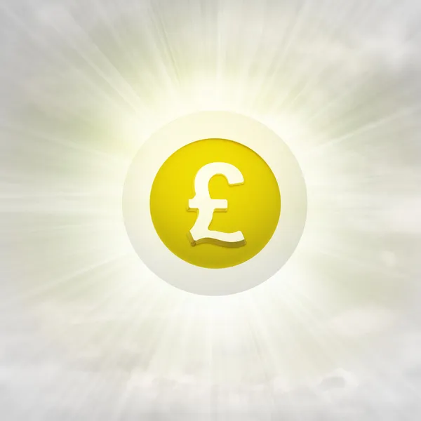 Golden Pound coin in glossy bubble in the air with flare — Stock Photo, Image