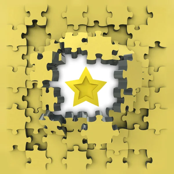 Yellow puzzle jigsaw with top star idea revelation — Stock Photo, Image