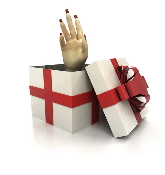 Mysterious magic gift with human hand surprise render — Stock Photo, Image