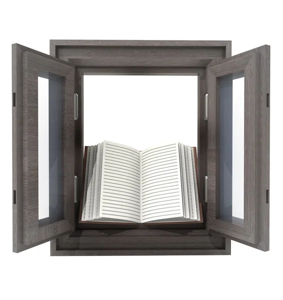 Geïsoleerde geopende venster aan onderwijs boekconcept — Stockfoto