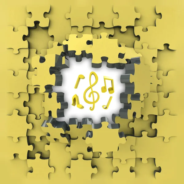 Yellow puzzle jigsaw with cool music idea revelation — Stock Photo, Image