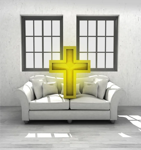 Holy cross pray to your confortable interior design render — Stock Photo, Image