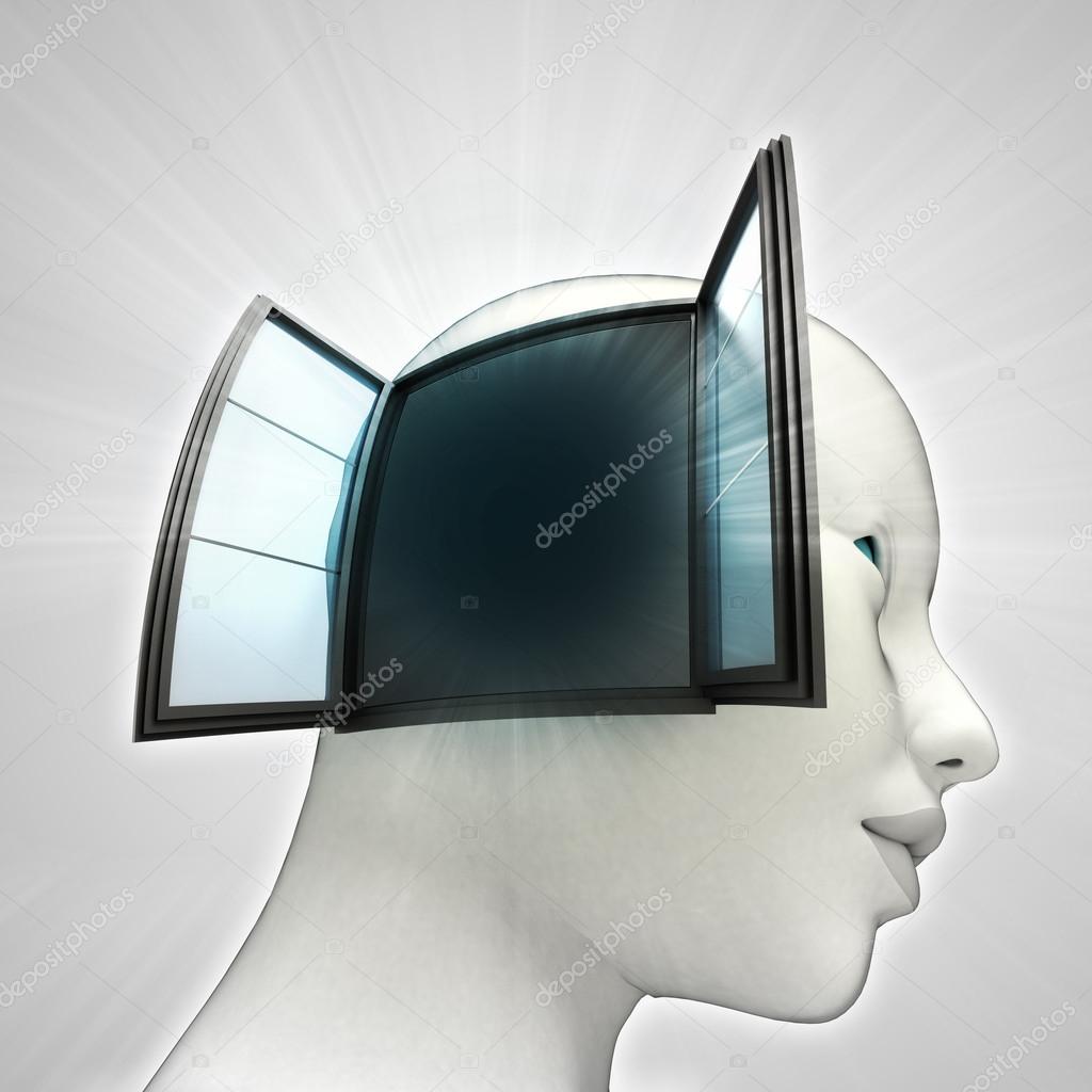human head model with open window on side idea concept
