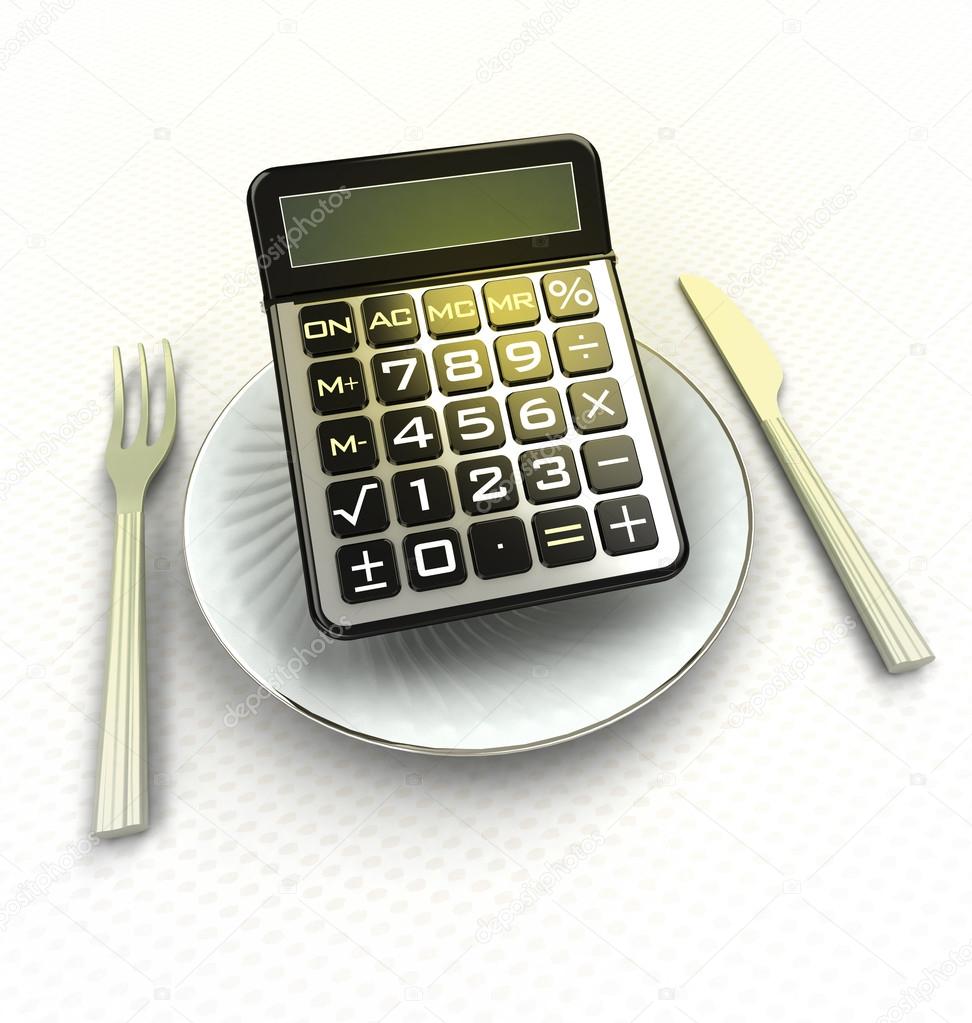 food cost calculation concept calculator on plate render