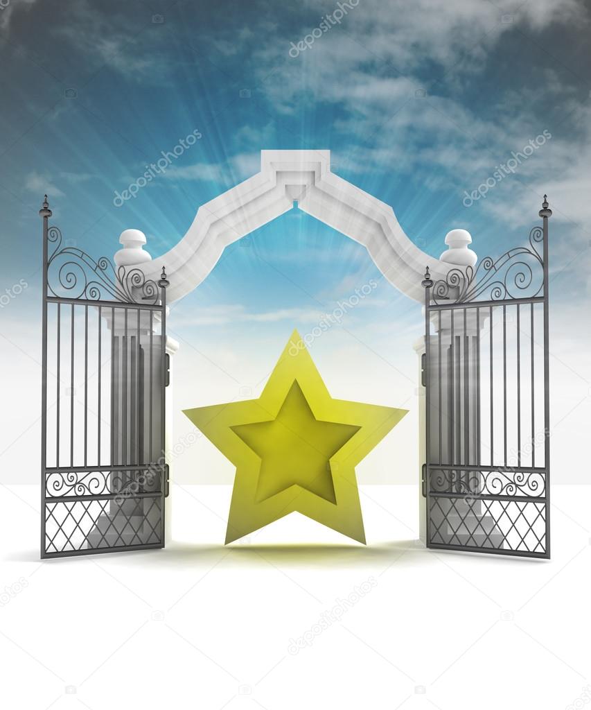 divine super star in heavenly gate with sky flare