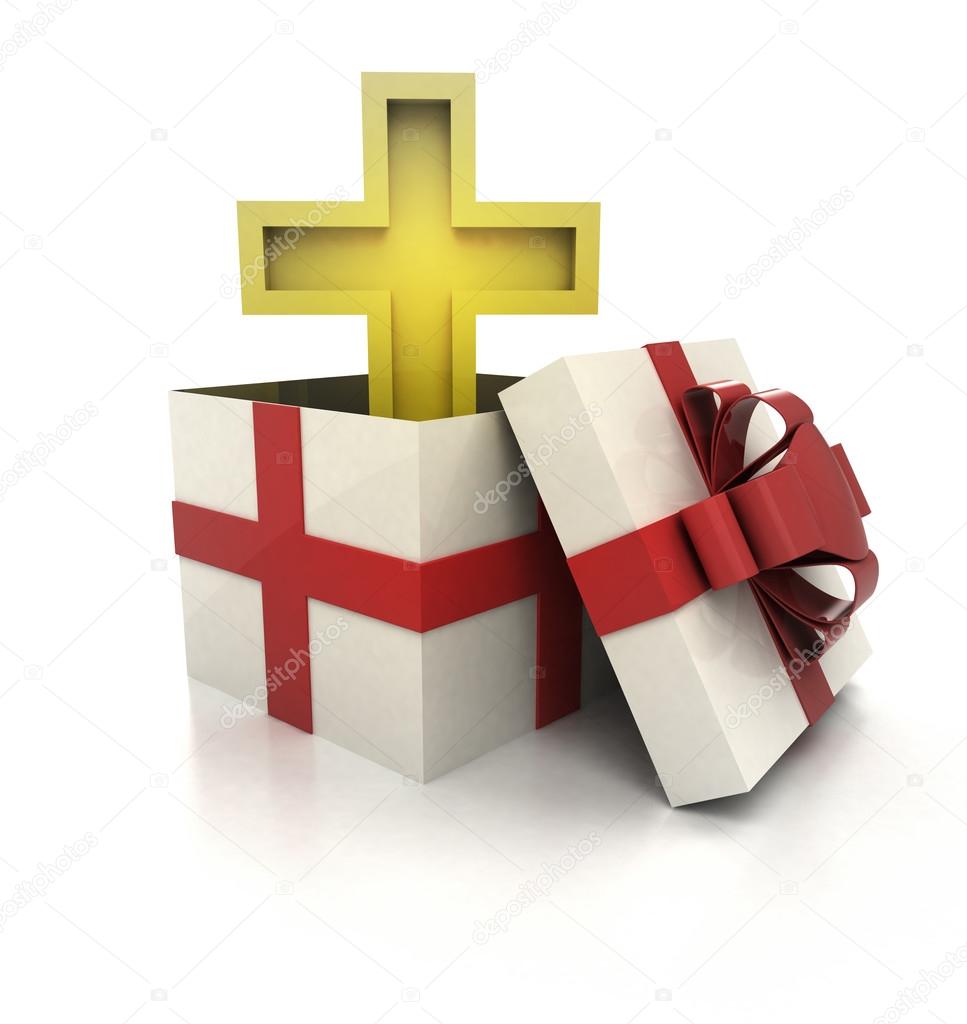 mysterious magic gift with golden cross inside render