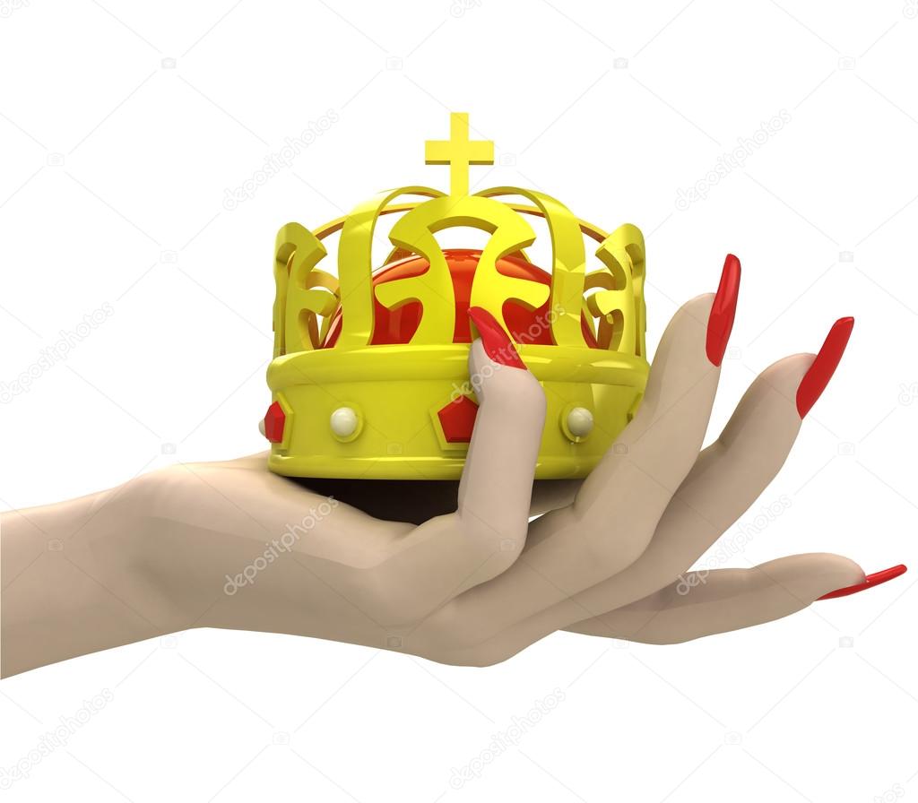 isolated kings royal crown in women hand render